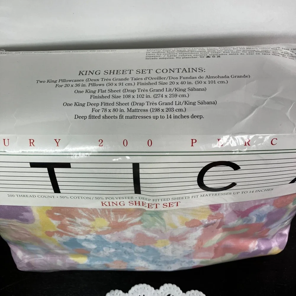 Utica King Sheet Set Lille Bright Pastel Vintage Floral 200TC Percale New RARE